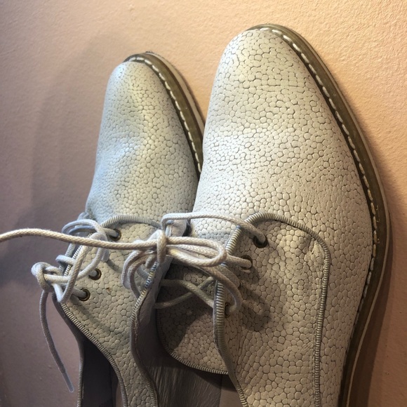 MIISTA Pebbled White Grey Leather Almond Toe Oxford Loafer London Brogues - Picture 3 of 7